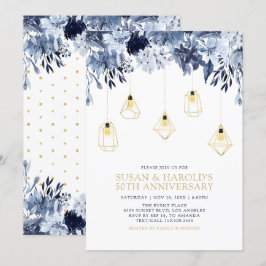 Invitación Oro & Azul | Luces, Bodas de Aniversario Floral
