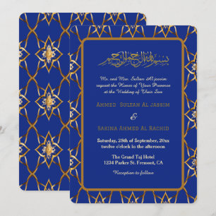 Invitación Oro azul lujoso musulmán boda islámico