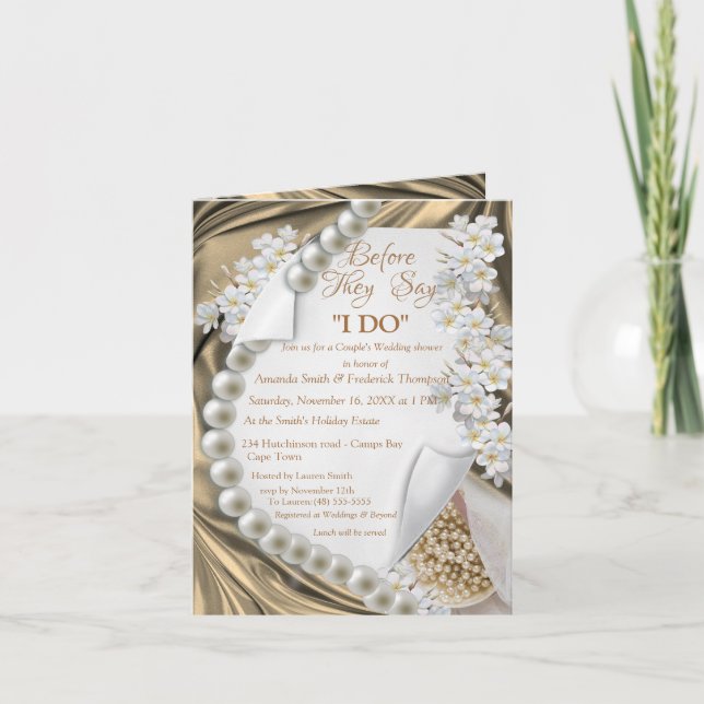 Invitación Oro, azul, marfil, seda verde y perlas (Anverso)