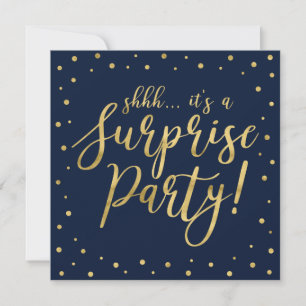 Invitación Oro & Azul Marino   50º Aniversario de Bodas Sorpr