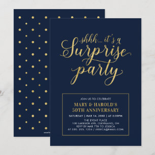Invitación Oro & Azul Marino   50º Aniversario Sorpresa de Bo