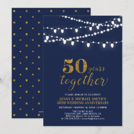 Invitación Oro & Azul Marino | Moderno 50 Aniversario de Boda