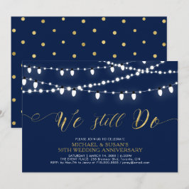 Invitación Oro & Azul Marino | Moderno 50 Aniversario de Boda