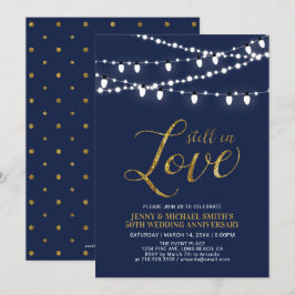 Invitación Oro & Azul Marino | Moderno 50 Aniversario de Boda