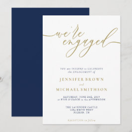 Invitación Oro Azul Moderno Estamos Comprometidos