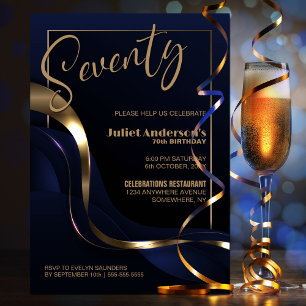 Invitación Oro Azul Moderno Fiesta de Cumpleaños 70