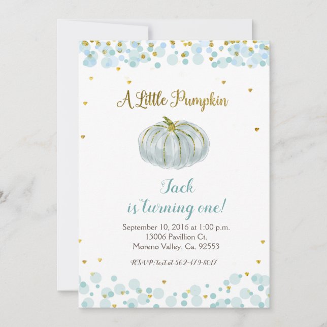 Invitación Oro azul Nuestra calabaza está invitando (Anverso)