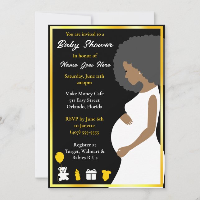 Invitación Oro azul personalizable | Embarazo descargable (Anverso)