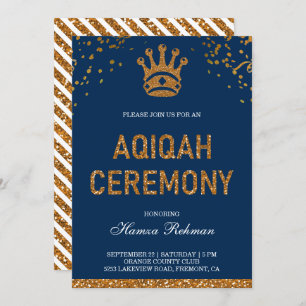 Invitación Oro Azul Príncipe de la Corona Aqiqah