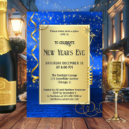 Invitación Oro azul resplandeciente víspera de Año Nuevo