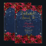 Invitación Oro Azul Roses Rojo Dorado Encantado Dulce 16 16º<br><div class="desc">Personalizar para su evento</div>