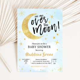 Invitación Oro Azul Sobre El Baby Shower De La Luna