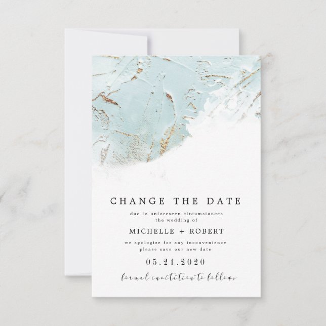 Invitación oro azul texturizado Foto Cambiar la fecha (Anverso)