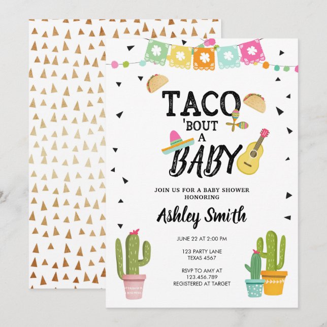 Invitación Oro Baby Shower del cactus del amor del combate (Anverso / Reverso)