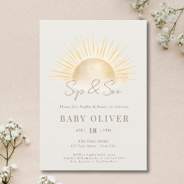 Invitación Oro beige bohemio sol neutral bebe y ve arco