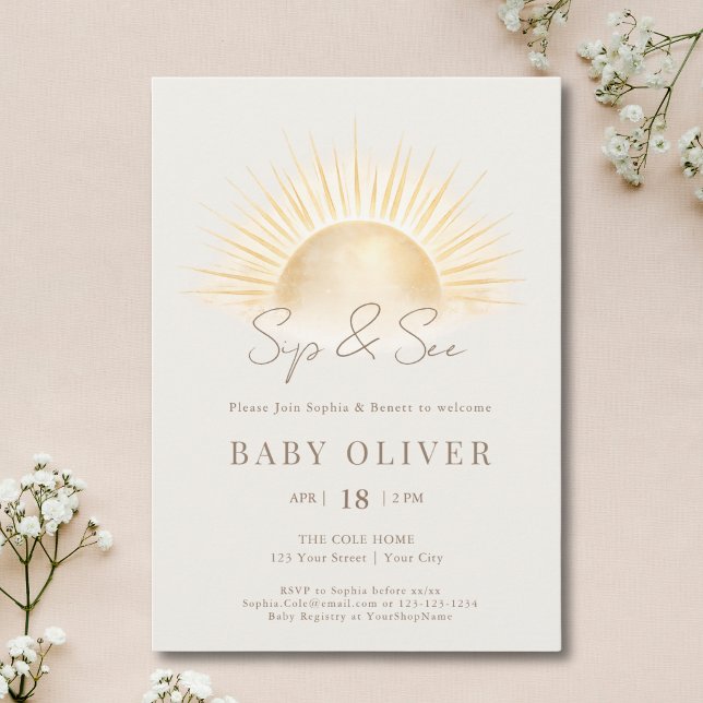 Invitación Oro beige bohemio sol neutral bebe y ve arco (Subido por el creador)