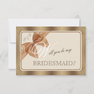 Invitación Oro Beige Bow & Tag SERÁS MI BRIDESMAID