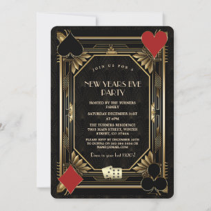 Invitación Oro Black Casino Vegas Gatsby Nochevieja