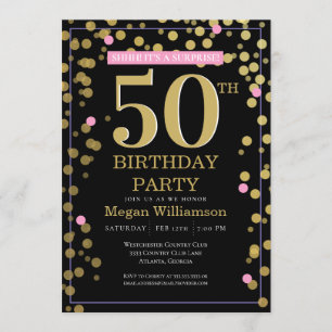 Invitación Oro Black Pink Surprise 50 cumpleaños