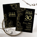 Invitación Oro Black Surprise 30 cumpleaños<br><div class="desc">Invitación de cumpleaños número 30 de Gold Black Surprise. El diseño femenino moderno minimalista presenta acentos botánicos y tipografía. Sencilla tarjeta de invitación floral perfecta para una elegante celebración de cumpleaños sorpresa femenina.</div>