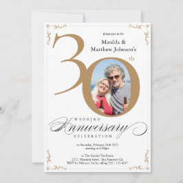 Invitación Oro Blanco 30º Aniversario de Boda Caligrafía