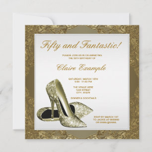 Invitación Oro blanco alto tacones mujeres 50 cumpleaños