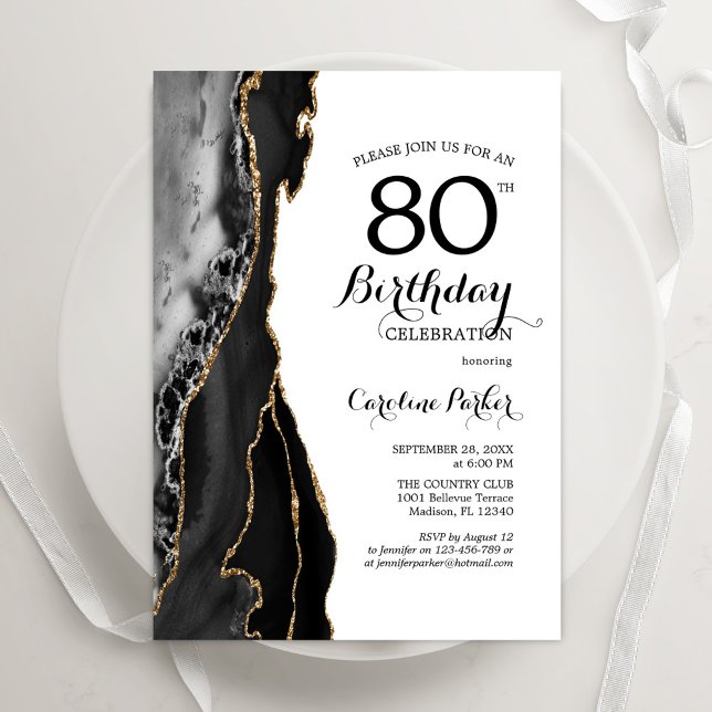 Invitación Oro Blanco de la Agata Negra 80 cumpleaños (Subido por el creador)