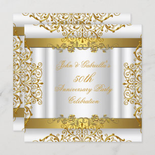 Invitación Oro Blanco Elegante Oro 50 Aniversario Boda