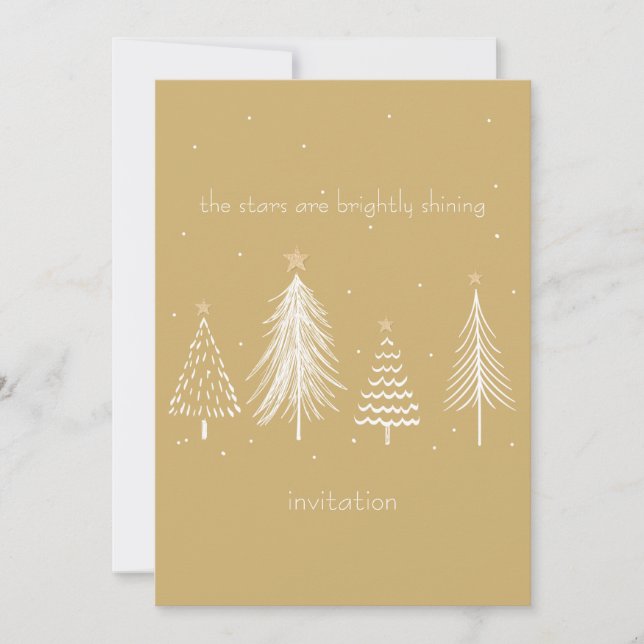 Invitación Oro, Blanco, Estrellas de árbol de Navidad Elegant (Anverso)