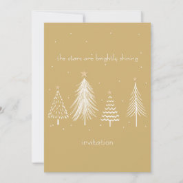 Invitación Oro, Blanco, Estrellas de árbol de Navidad Elegant