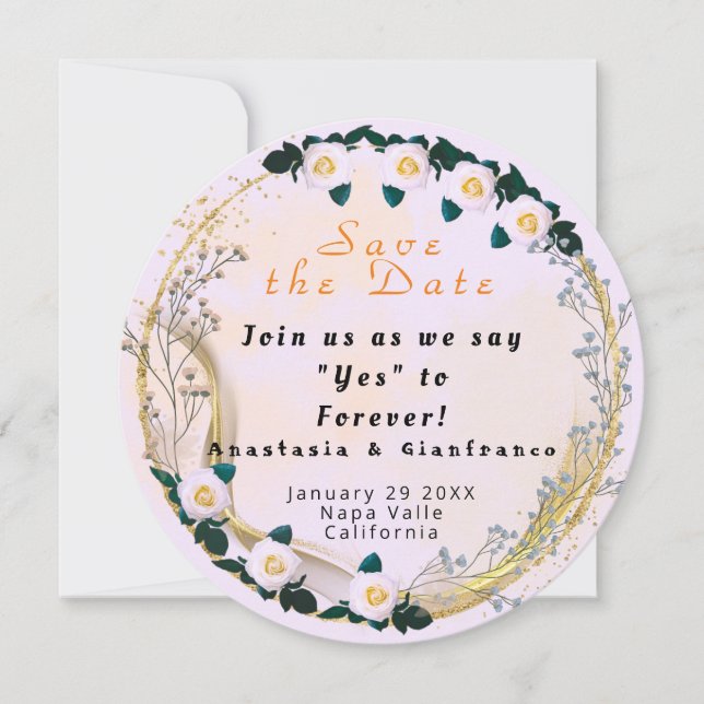 Invitación Oro Blanco Floral Personalizado Elegante Boda (Anverso)