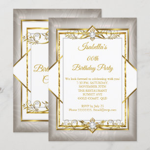 Invitación Oro Blanco Gris Perla beige Fiesta de Cumpleaños