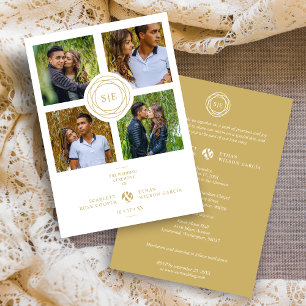 Invitación Oro Blanco Iniciales Mínimas Boda Elegante 4 Fotos