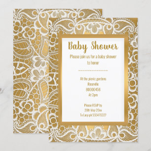 INVITACIÓN ORO BLANCO LACE ORO TRIM ELEGANTE BABY SHOWER