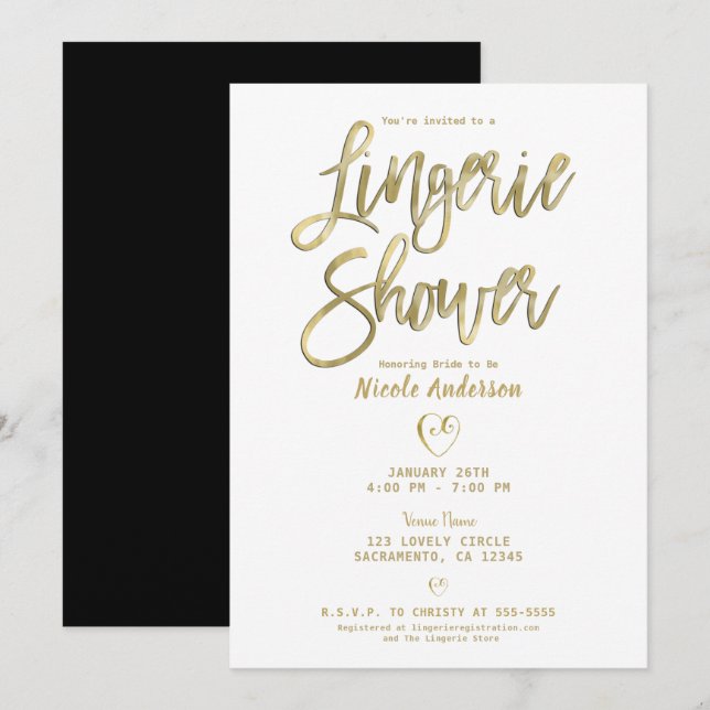 Invitación Oro Blanco Negro Moderno Chic Ropa Interior Ducha  (Anverso / Reverso)