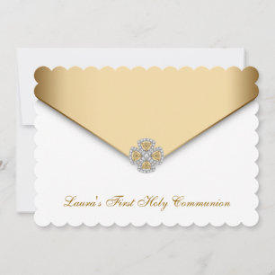Invitación Oro Blanco Niñas Primera Comunión