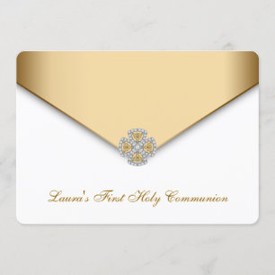 Invitación Oro Blanco Niñas Primera Comunión