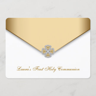 Invitación Oro Blanco Niñas Primera Comunión