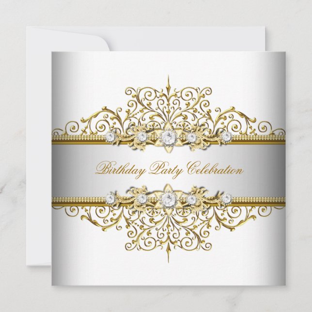 Invitación Oro Blanco Plata Crema Fiesta Elegante (Anverso)