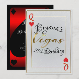 Invitación Oro Blanco Reina Roja de Corazones Las Vegas Cumpl