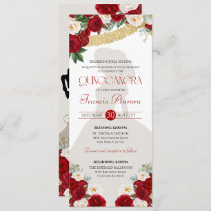 Invitación Oro blanco rojo florece Papel Picado Carro Quince