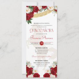 Invitación Oro blanco rojo florece Papel Picado Carro Quince