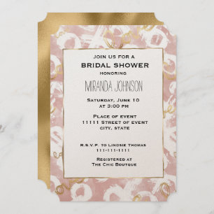 Invitación Oro Blanco Rosa Amor XO Ducha de novia