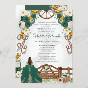 Invitación Oro blanco verde Quinceanera