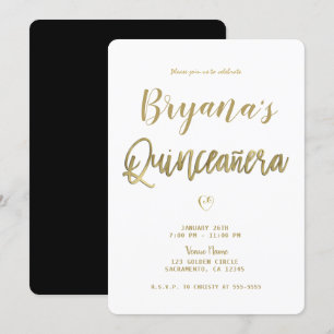 Invitación Oro Blanco y Minimal Moderno Negro 15 Quinceañera