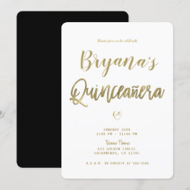 Invitación Oro Blanco y Moderno Minimalista Negro 15 Quinceañ