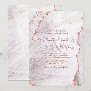 Invitación Oro Blanco y Rosa Agata Mármol Hojilla Dorada Boda