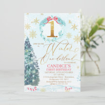 Oro Blue Pine Tree Winter Onederland Birthday Inv