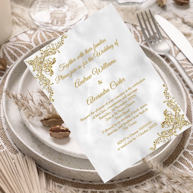 Invitación oro boda Mármol blanco perla plata (Subido por el creador)