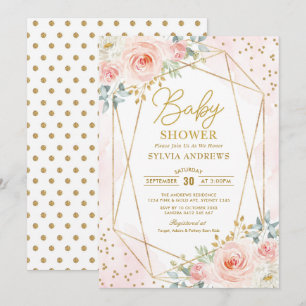 Invitación Oro bonito Baby Shower floral geométrico de Rubor